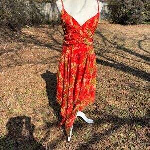 Elegant Asymmetrical Red and Green Dress